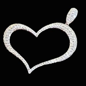 Solid Estate 18K Gold 2 CARAT Natural Pave Set Diamond Heart Pendant